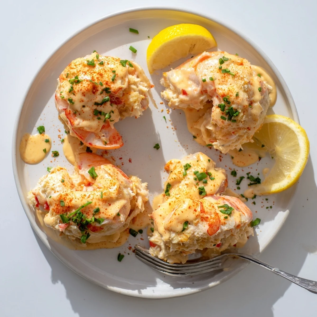 Golden Crab Cake Stuffed Shrimp With Cowboy Butter resting on toasted baguette slices.