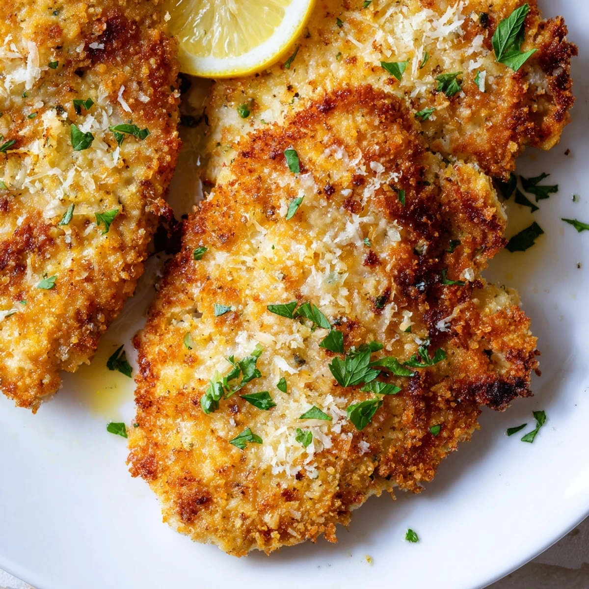 Italian-style Lemon Chicken Romano served with fresh parsley and savory golden crust