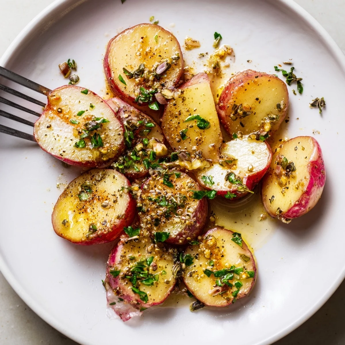 Oven-browned Garlic Roasted Radishes fork-tender, lightly peppered, perfect alongside roasted chicken