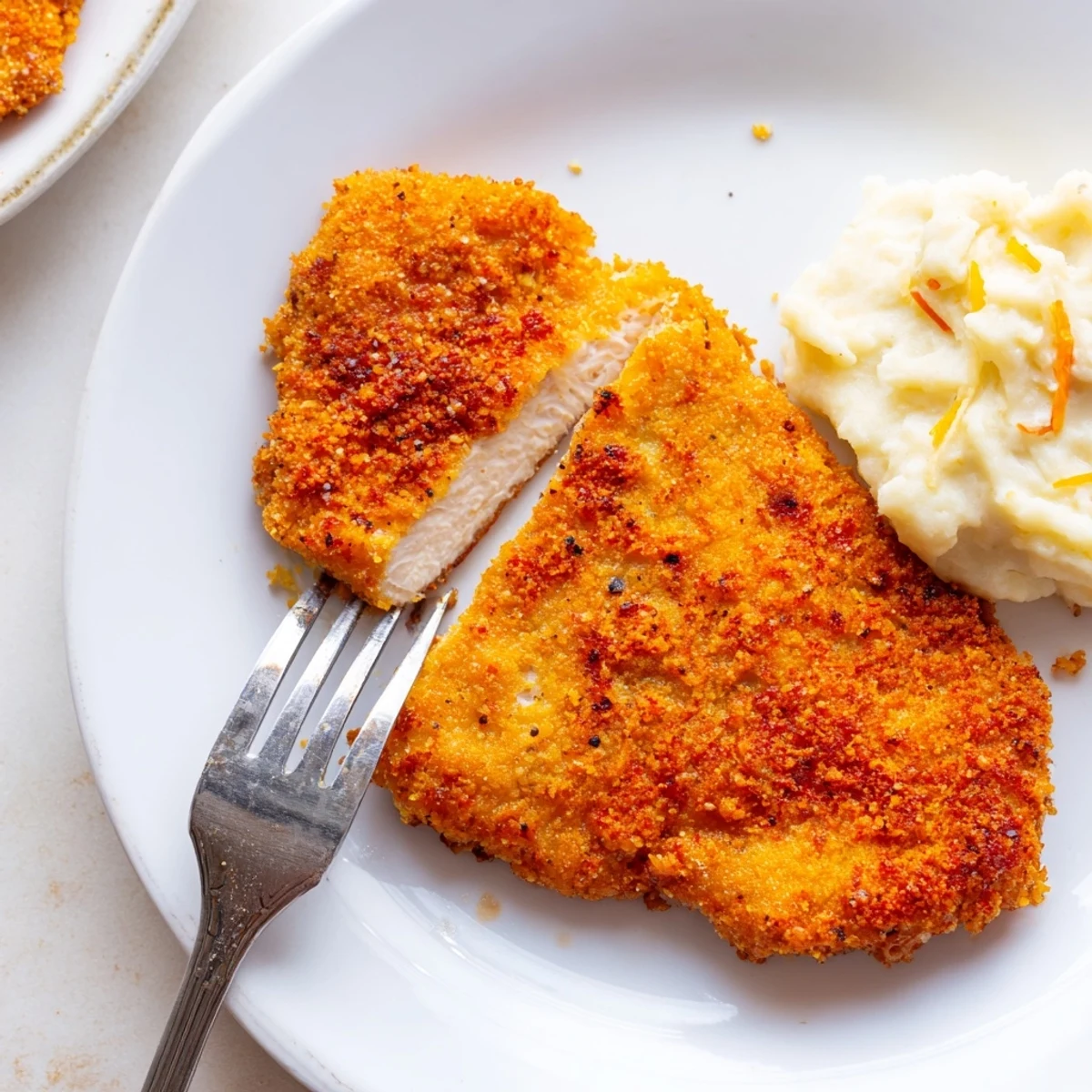 Golden, crunchy Fried Chicken Breast resting on paper towel, steam rising.