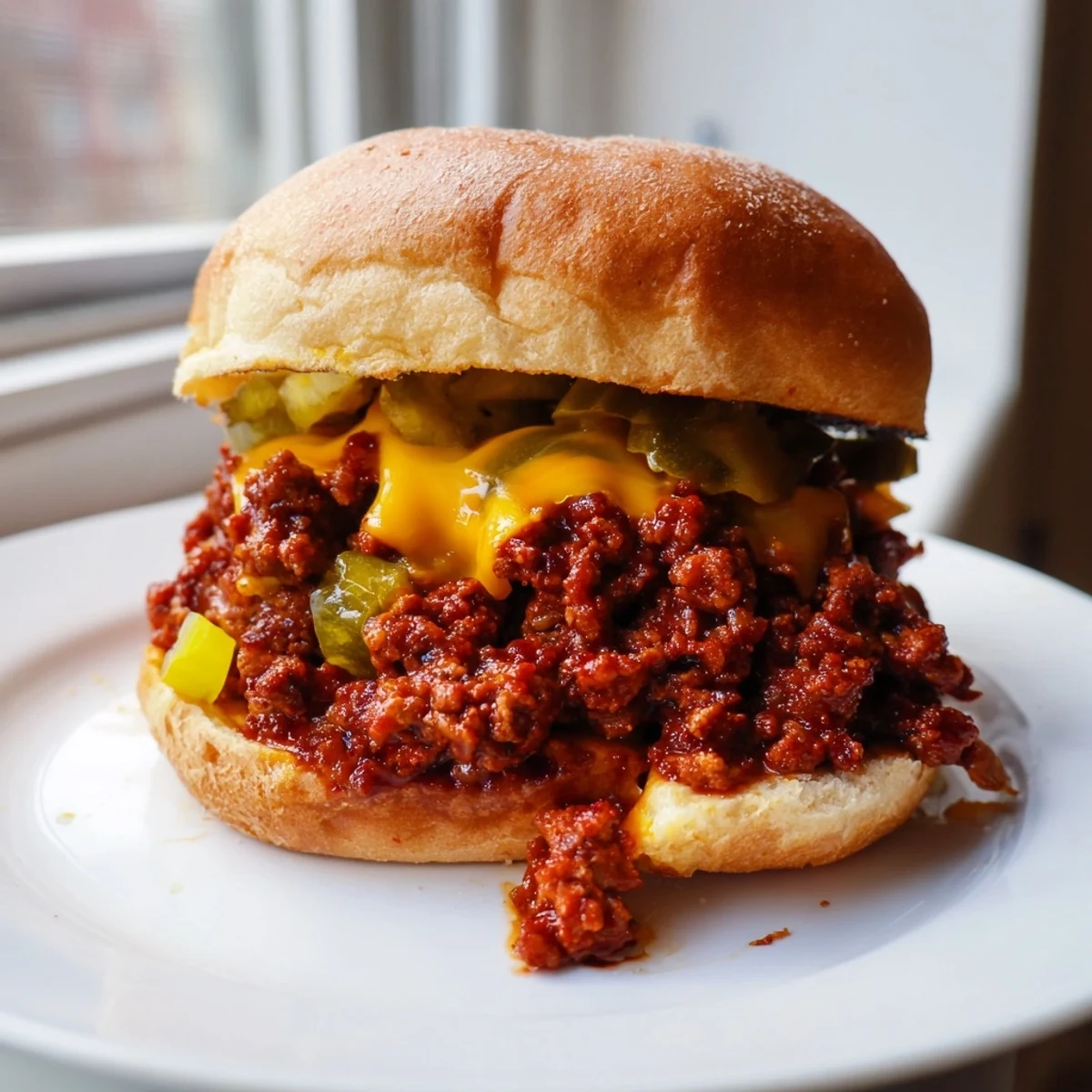 Smash Burger Sloppy Joes spooned onto a soft bun with tangy sauce and melty cheese