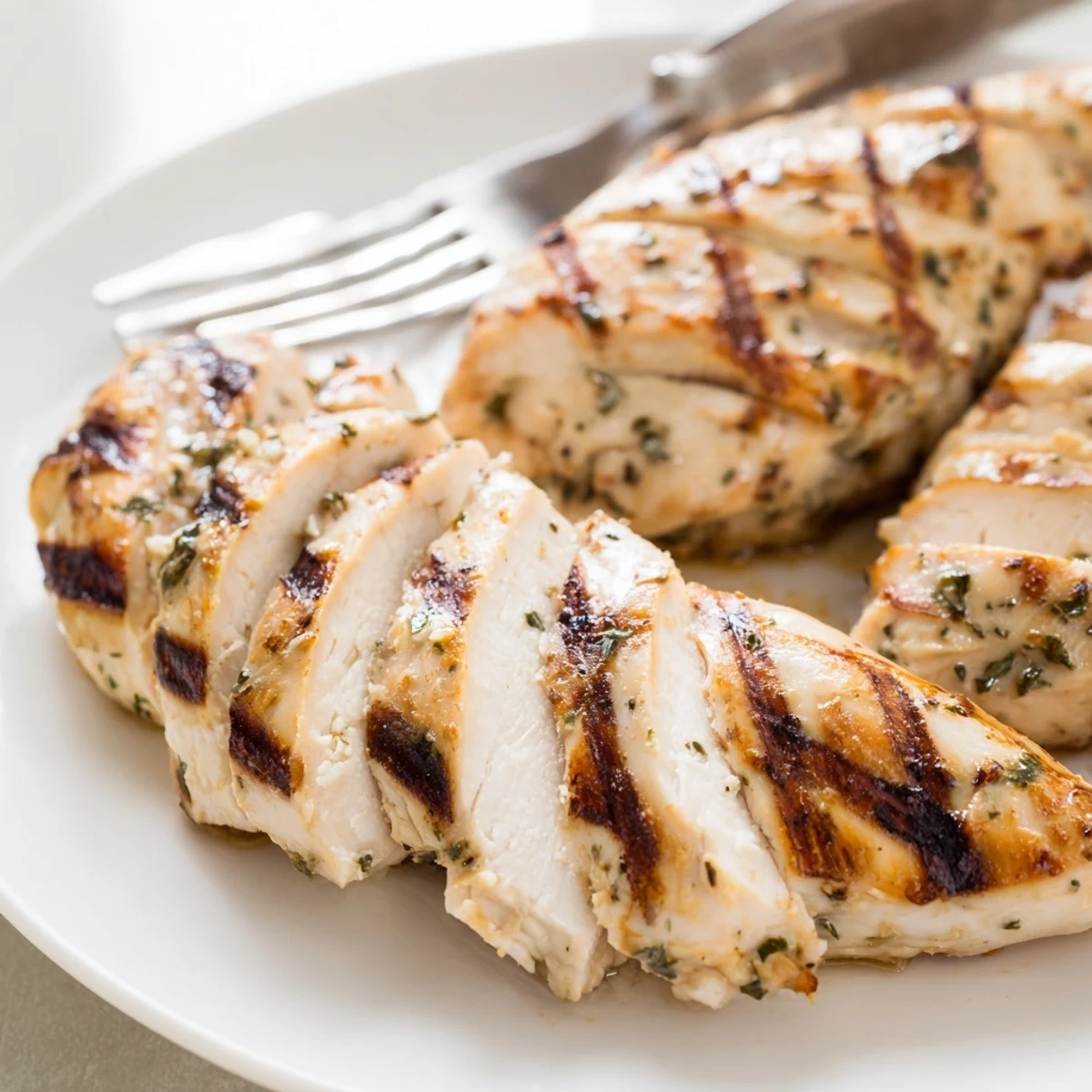 Perfectly charred Mayo Marinated Grilled Chicken served alongside roasted vegetables and fresh lemon wedges