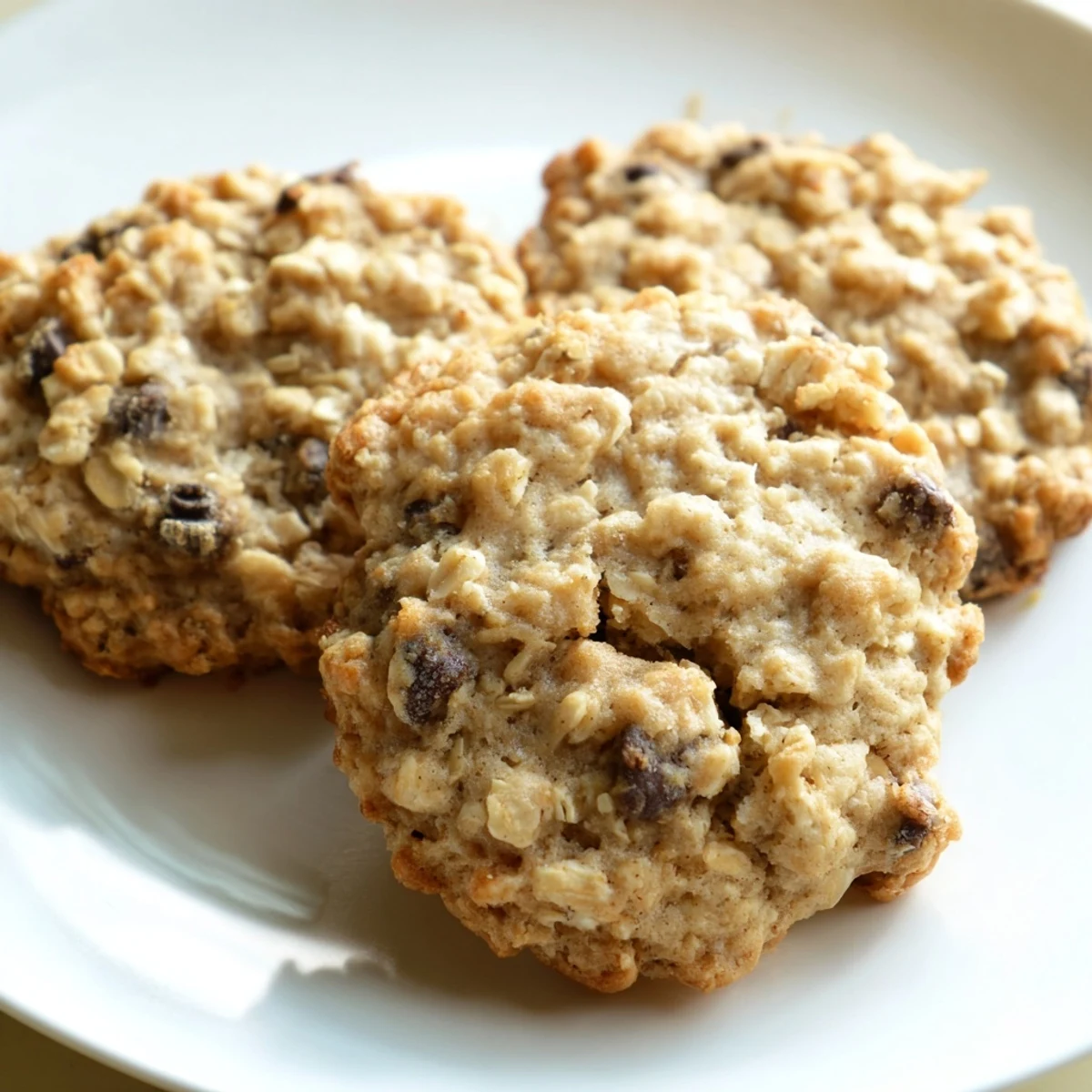Golden chewy banana oatmeal cookies fresh from the oven on parchment paper