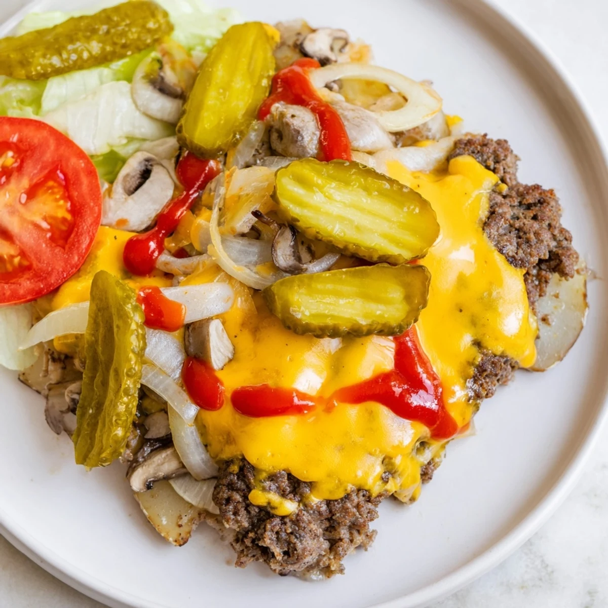 Juicy ground beef patty topped with melted cheddar inside a foil packet