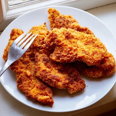 Juicy fried chicken breast plated with mashed potatoes and fresh coleslaw side
