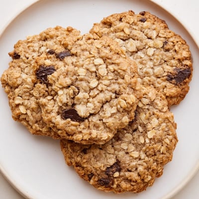 Chewy banana oatmeal cookies with hearty oats and cracked golden edges stacked high